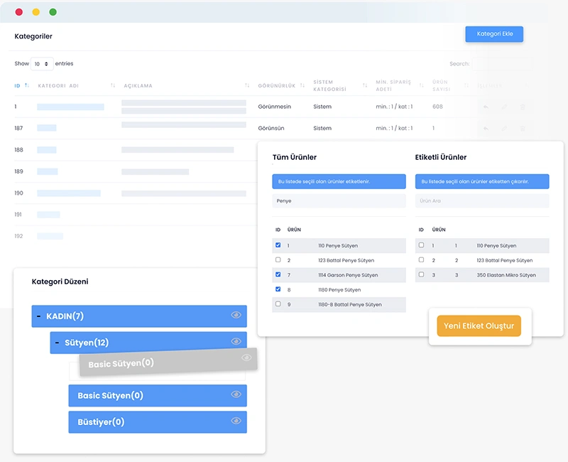 Devartist | B2B Yazılımı Kategori Liste ve Sıralama Ekranı 