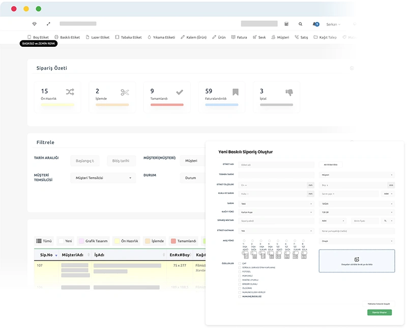 Devartist | Etiket ERP - Üretim Takip Yazılımı Sipariş Özet Sayfası