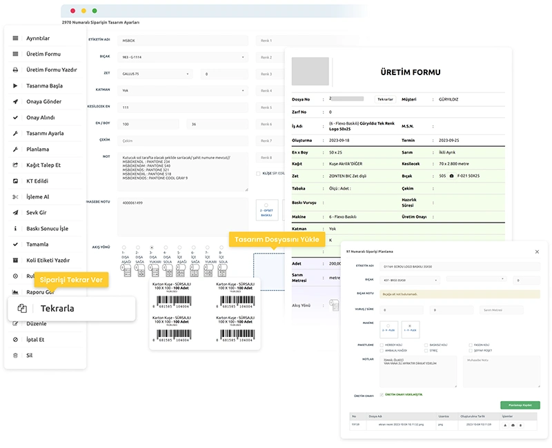 Devartist | Etiket ERP - Üretim Takip Yazılımı Yeni Sipariş Oluşturma ve Üretim Formu