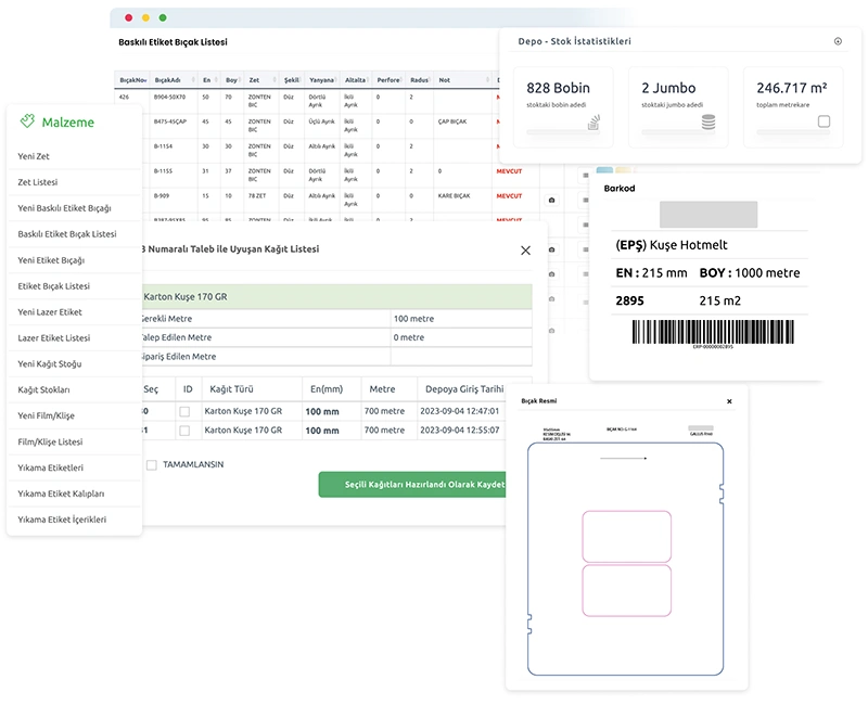 Devartist | Etiket ERP - Üretim Takip Yazılımı Malzeme Listeleri