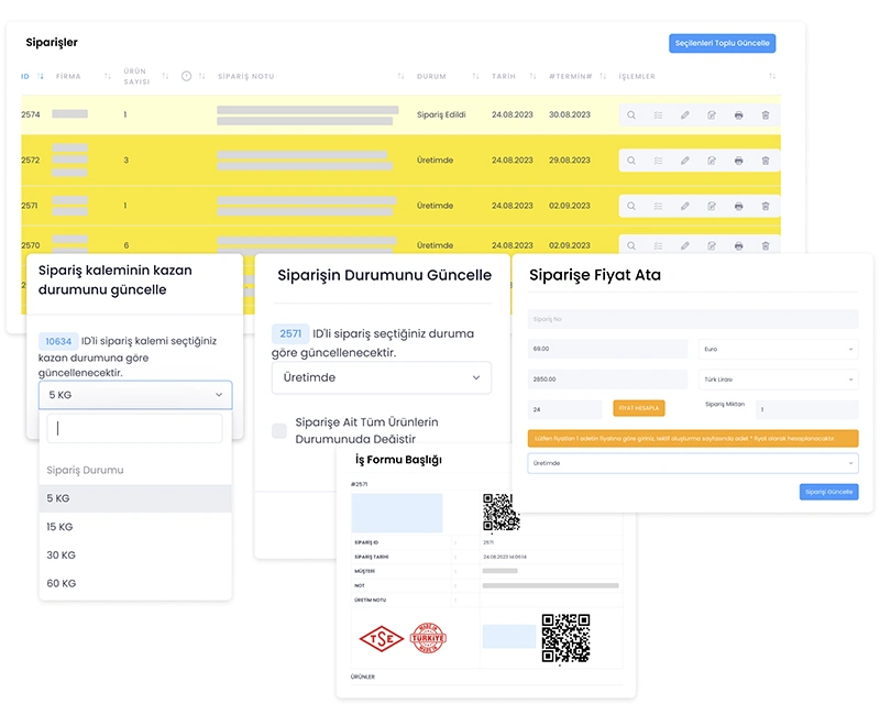 Devartist | Sipariş Sistemi Yazılımı Sipariş Liste, Durum Ekranları